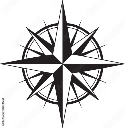 Compass Silhouette – Compass Rose Vector Black on White