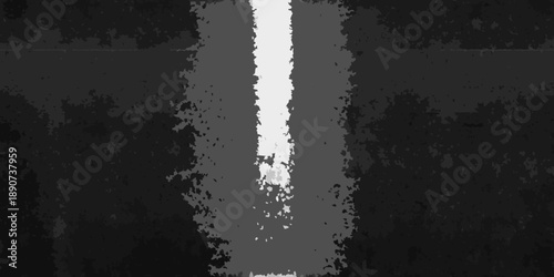 A stark white line divides dark grayscale textures a small figure below