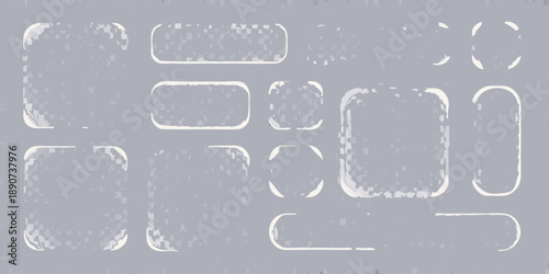 Abstract arrangement of rectangular and rounded shapes on a grey background