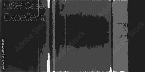 Abstract grayscale image featuring the word excellent and textured blocks
