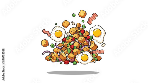 Vibrantly colored cartoon of a metal pot with boiling yellow liquid and frothy bubbles, splashing with rising steam