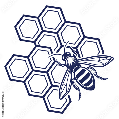 Metallic 3D cobalt blue rounded hexagon honeycomb cluster with a shiny chrome finish and modern geometric vector art