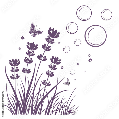 Dreamy arrangement of lavender 3D orbs in an ethereal cluster with a soft glowing finish and modern vector style