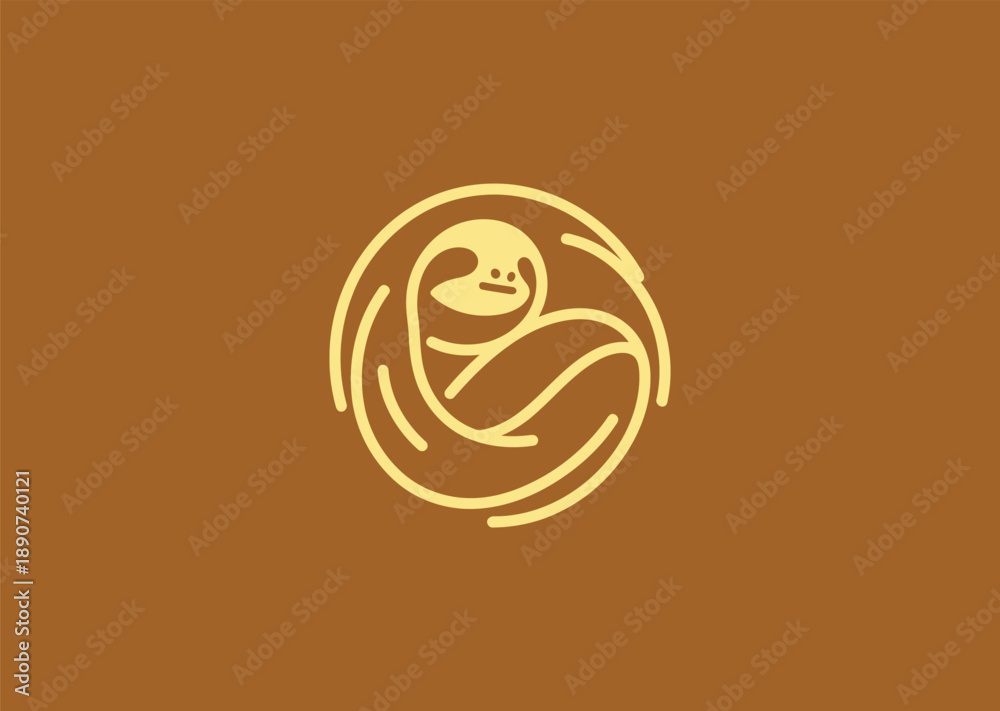 Fototapeta premium Abstract sloth simple line logo for calm lifestyle, relaxation, or modern friendly branding.