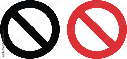 Black and red prohibition signs with diagonal lines symbols warning do not