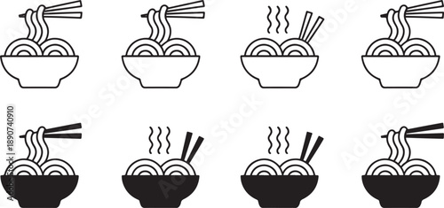 Black and white of bowls of noodles with chopsticks