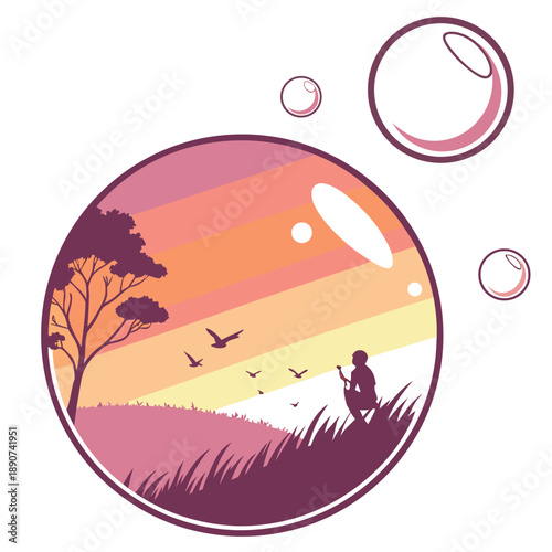 Glossy 3D bubble composition with a vibrant sunset gradient and modern energetic tactile vector design aesthetic