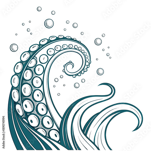 Glossy swarm of teal 3D bubbles in an ocean wave pattern with a vibrant nature inspired modern vector composition