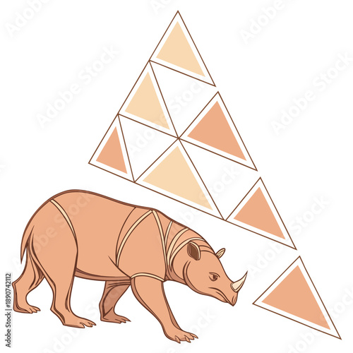 Matte 3D terracotta rounded triangle formation in a modern geometric arrangement with a warm earthy vector style