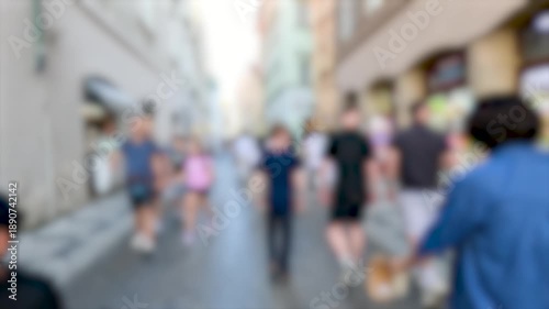Wallpaper Mural Blurred Motion of Pedestrians Walking Through a Historic European Street Torontodigital.ca