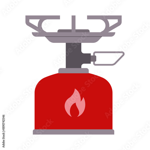 Camping gas stove for hiking and outdoor cooking. Simplicity modern illustration.