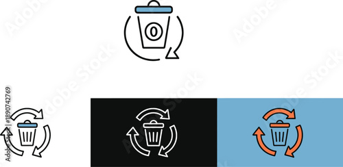 Recycling with trash cans and arrows on white black and blue backgrounds recycle waste