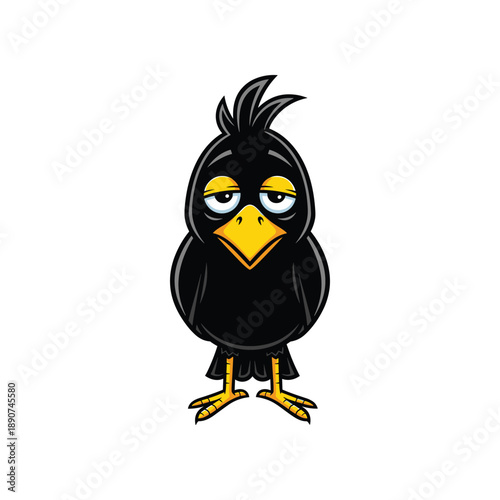 Cartoon black bird character with angry expression