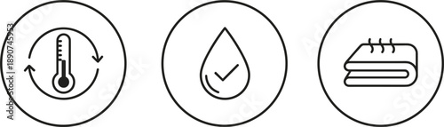 Climate control and utility line icons showing temperature regulation water check and heating system flat vector illustration modern design