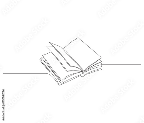 One continuous line drawing of opened book. single line of knowlegde and education concept. illustration of world book day