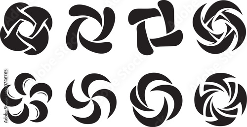 Set of black and white camera lens icons design