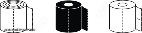 Toilet paper roll icons in outline solid and minimal styles representing bathroom hygiene flat vector illustration modern design