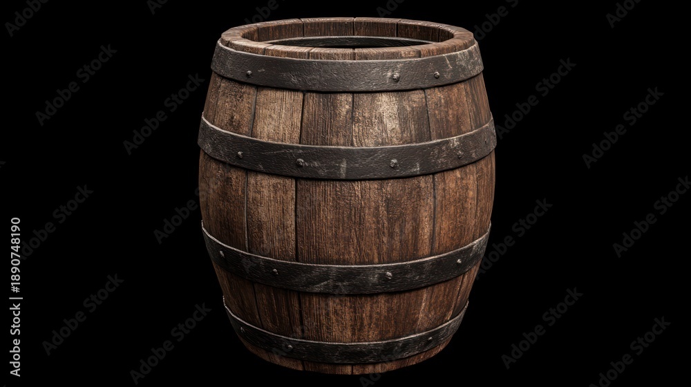 Obraz premium Old Wooden Barrel with Metal Bands.