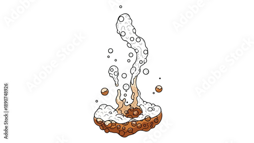 Vibrant effervescent brown liquid illustration vigorously bubbling and foaming upwards with dynamic energy, creating a unique abstract splash effect