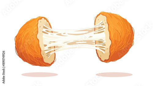 Crispy breaded food item with warm, gooey, melted cheese stretching deliciously between halves