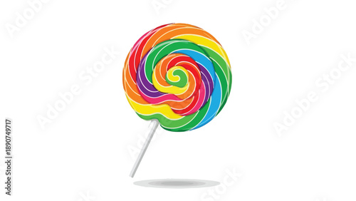 A vibrant rainbow swirl lollipop radiating joyful hues and delightful sweetness, capturing the essence of childhood treats and colorful