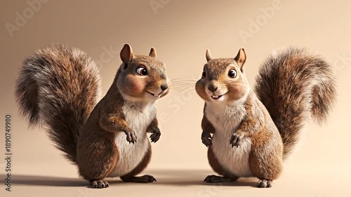 Two Squirrels Standing on Hind Legs.