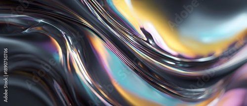 Flowing iridescent metallic waves abstract background