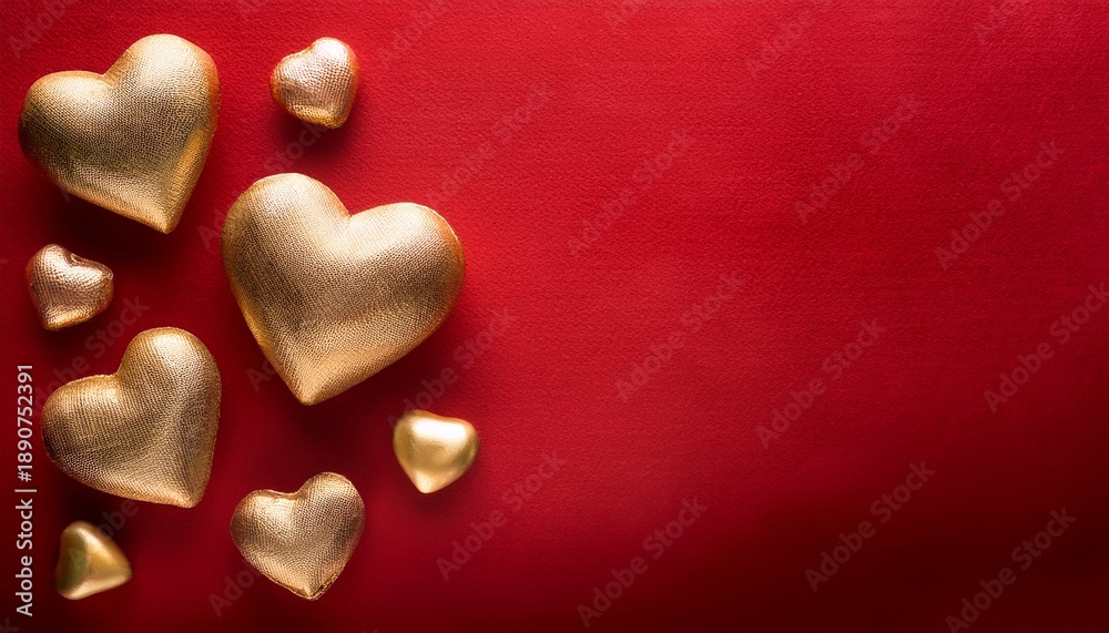 Obraz premium Red Bakcground With Golden Hearts