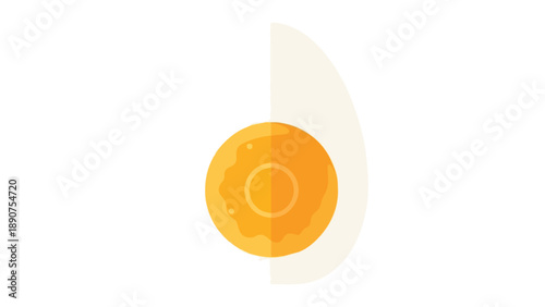 A perfectly bisected hard-boiled egg displaying its radiant yellow yolk framed by the tender white. This crisp, flat vector graphic presents a