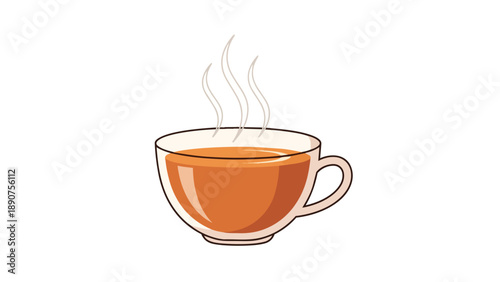 An elegant illustration of a steaming, warm amber liquid in a clear cup, symbolizing comfort, refreshment, and serene moments, presented with a
