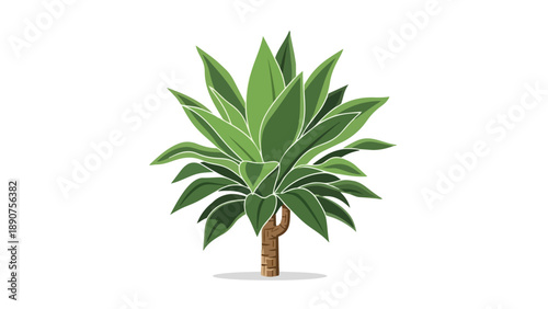 Vibrant stylized green botanical illustration of a leafy plant with a robust trunk perfect for modern graphic design projects and natural aesthetic