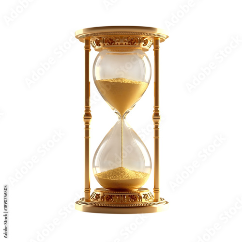Golden hourglass with sand isolated on transparent background