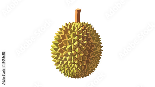 Vibrant low-poly durian fruit illustration, tropical delicacy with unique spiky texture on white background digital art