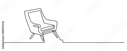 Elegant continuous line art of armchair furniture in minimalist vector illustration