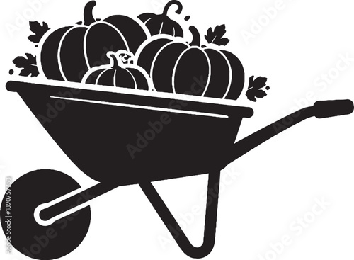 Wheelbarrow with Harvest Silhouette eps