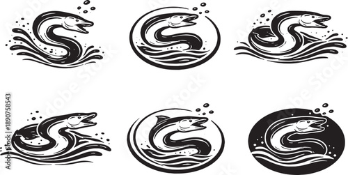 Ocean Eel Icon Set Black and White Marine EPS Safe Silhouettes