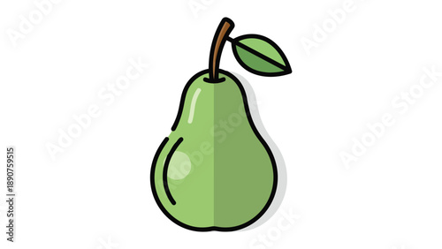 Vibrant green pear illustration, a fresh fruit icon with simple clean outlines and subtle shading, perfect for healthy eating designs, natural food