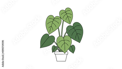 An elegantly rendered minimalist illustration showcasing a vibrant potted green plant with distinctively shaped broad leaves in varying verdant