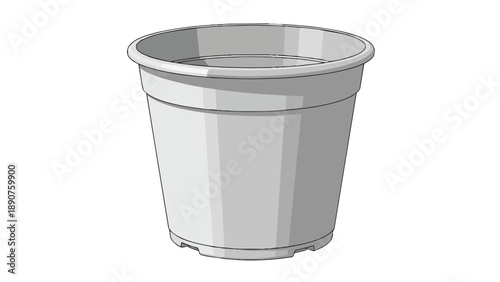 Basic round grey plastic planter vessel for seedlings and small plants isolated white background