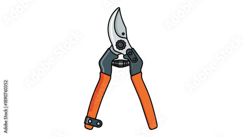 Essential gardening tool illustration showcasing robust pruning shears with ergonomic orange handles and sharp metallic blades, perfect for