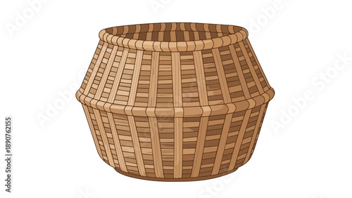 Handcrafted Woven Basket Illustration for Design Projects and Decorative Purposes with Natural Tones