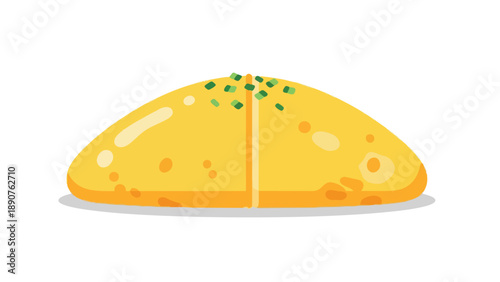 A charming stylized golden omelet illustration featuring vibrant green chives perfect for culinary graphics and food-related projects a delicious