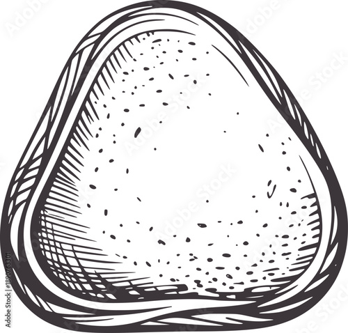 Hand drawn of a triangular onigiri rice ball food