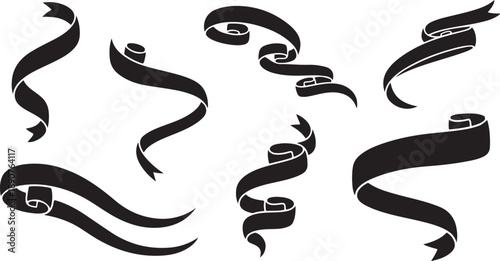 Black ribbons and swirls on white background illustration design