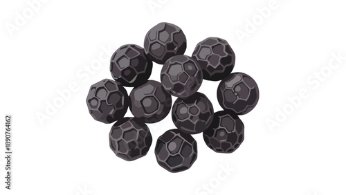 A captivating vector illustration showcasing a heap of rough textured black peppercorns on a pristine white background. This detailed graphic brings