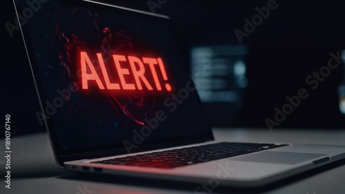 Alert message flashing again on laptop screen, emphasizing cyber threat warning and digital danger.