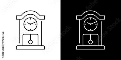 Vintage grandfather clock icon illustration with pendulum, classic timepiece design, and traditional home decor accent