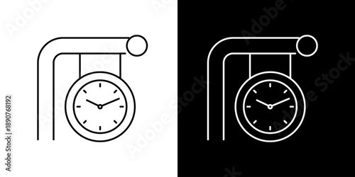 Clean Line Art Icon Depicting a Vintage-Style Wall Mounted Clock for Accurate Timekeeping and Scheduling Vector Graphic Element