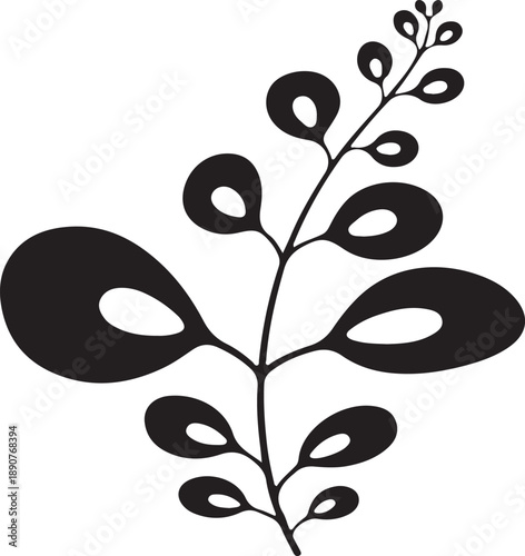 Abstract botanical silhouette vector illustration of a graceful plant branch, showcasing stylized leaves and emerging buds for elegant design