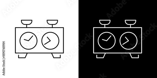 Simple line art icon illustration of a chess clock, an essential time-keeping device used in strategic board games and competitive intellectual challenges